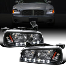 Ronnin - Fits 2006-2010 Dodge Charger Upgraded LED Running Lights Halogen Headlights Assembly Pair | Black