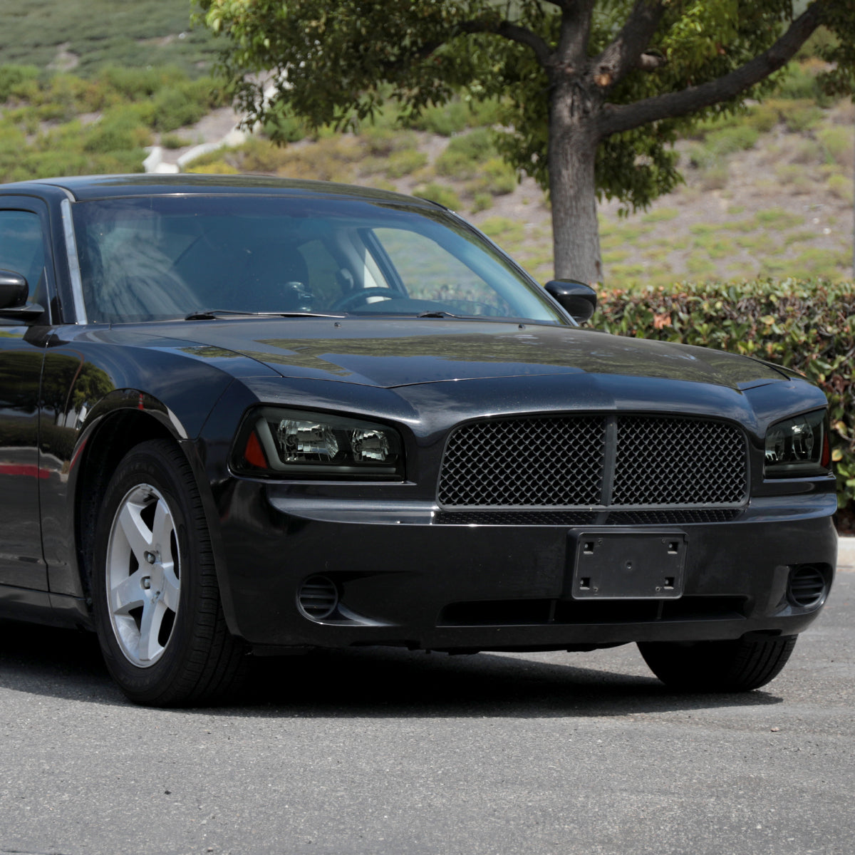 Ronnin - Fits 2006-2010 Dodge Charger Upgraded Replacement LED Tube Switchback Sequential Turn Signal Halogen Headlights Assembly Pair | Black Smoke