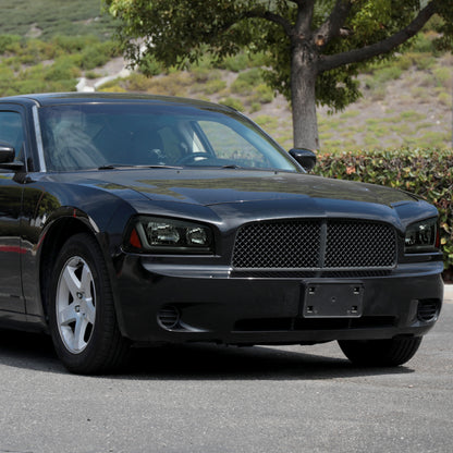 Ronnin - Fits 2006-2010 Dodge Charger Upgraded Replacement LED Tube Switchback Sequential Turn Signal Halogen Headlights Assembly Pair | Black Smoke