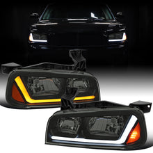 Ronnin - Fits 2006-2010 Dodge Charger Upgraded Replacement LED Tube Switchback Sequential Turn Signal Halogen Headlights Assembly Pair | Black Smoke