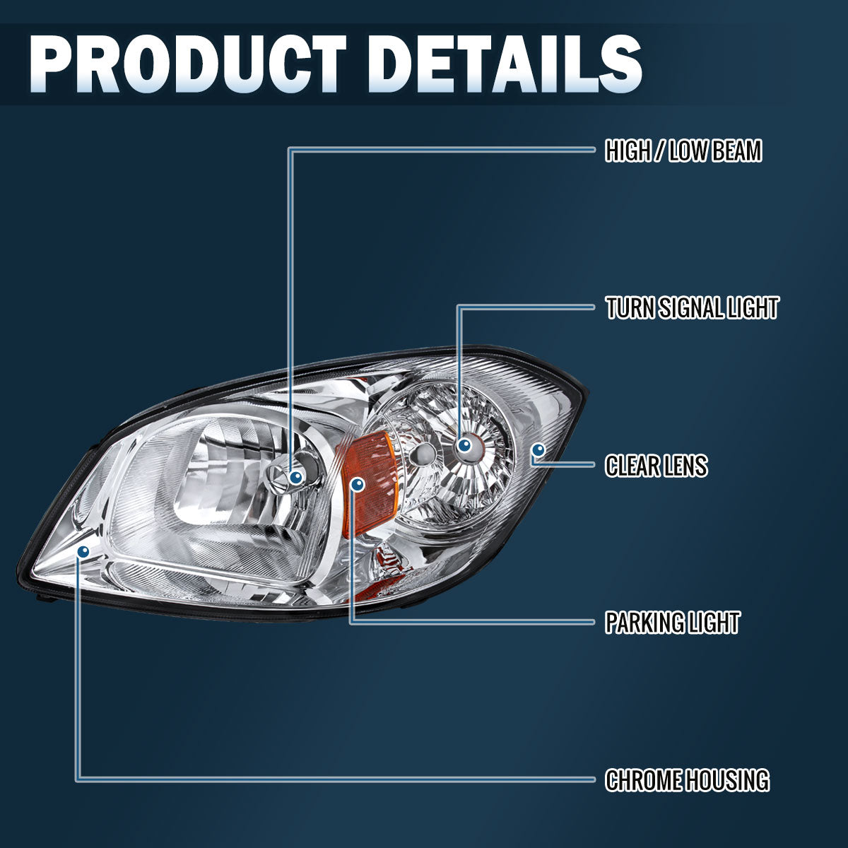 Ronnin - Compatible con Pontiac Pursuit 2005-2010 Pontiac G5 Chevy Cobalt Par de faros delanteros de repuesto de fábrica | Cromado