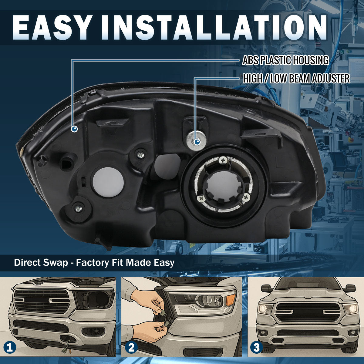Ronnin - Compatible con Pontiac Pursuit 2005-2010 Pontiac G5 Chevy Cobalt Par de faros delanteros de repuesto de fábrica | Cromado