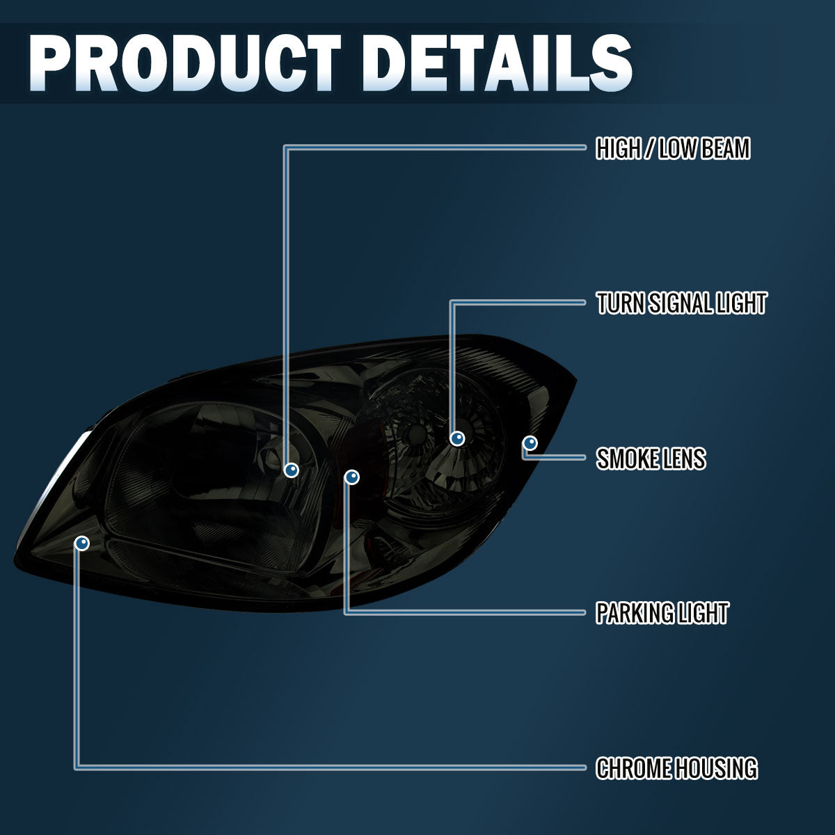 Ronnin - Compatible con Pontiac Pursuit 2005-2010 Pontiac G5 Chevy Cobalt | Par de ensamblajes de faros delanteros de repuesto | Ahumado