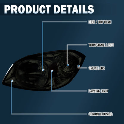 Ronnin - Compatible con Pontiac Pursuit 2005-2010 Pontiac G5 Chevy Cobalt | Par de ensamblajes de faros delanteros de repuesto | Ahumado