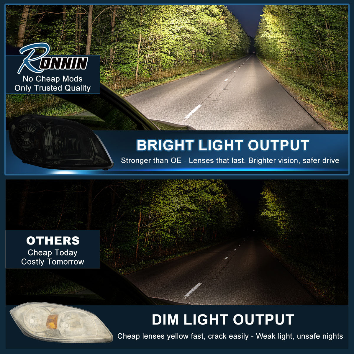 Ronnin - Compatible con Pontiac Pursuit 2005-2010 Pontiac G5 Chevy Cobalt | Par de ensamblajes de faros delanteros de repuesto | Ahumado