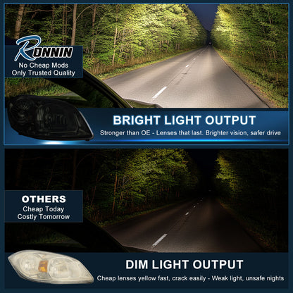 Ronnin - Compatible con Pontiac Pursuit 2005-2010 Pontiac G5 Chevy Cobalt | Par de ensamblajes de faros delanteros de repuesto | Ahumado