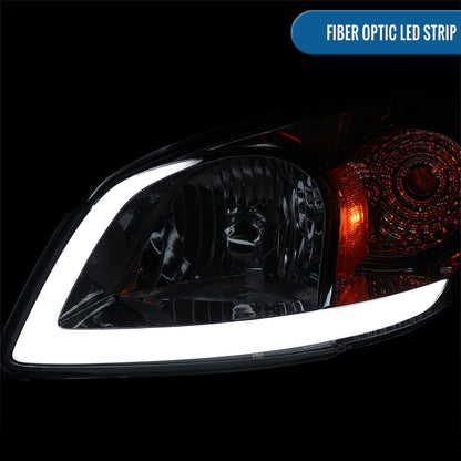 Ronnin - Fits 2005-2010 Chevy Cobalt Pontiac G5 Pursuit Upgraded Factory Replacement LED Tube Running Lights Headlights Assembly Pair | Chrome