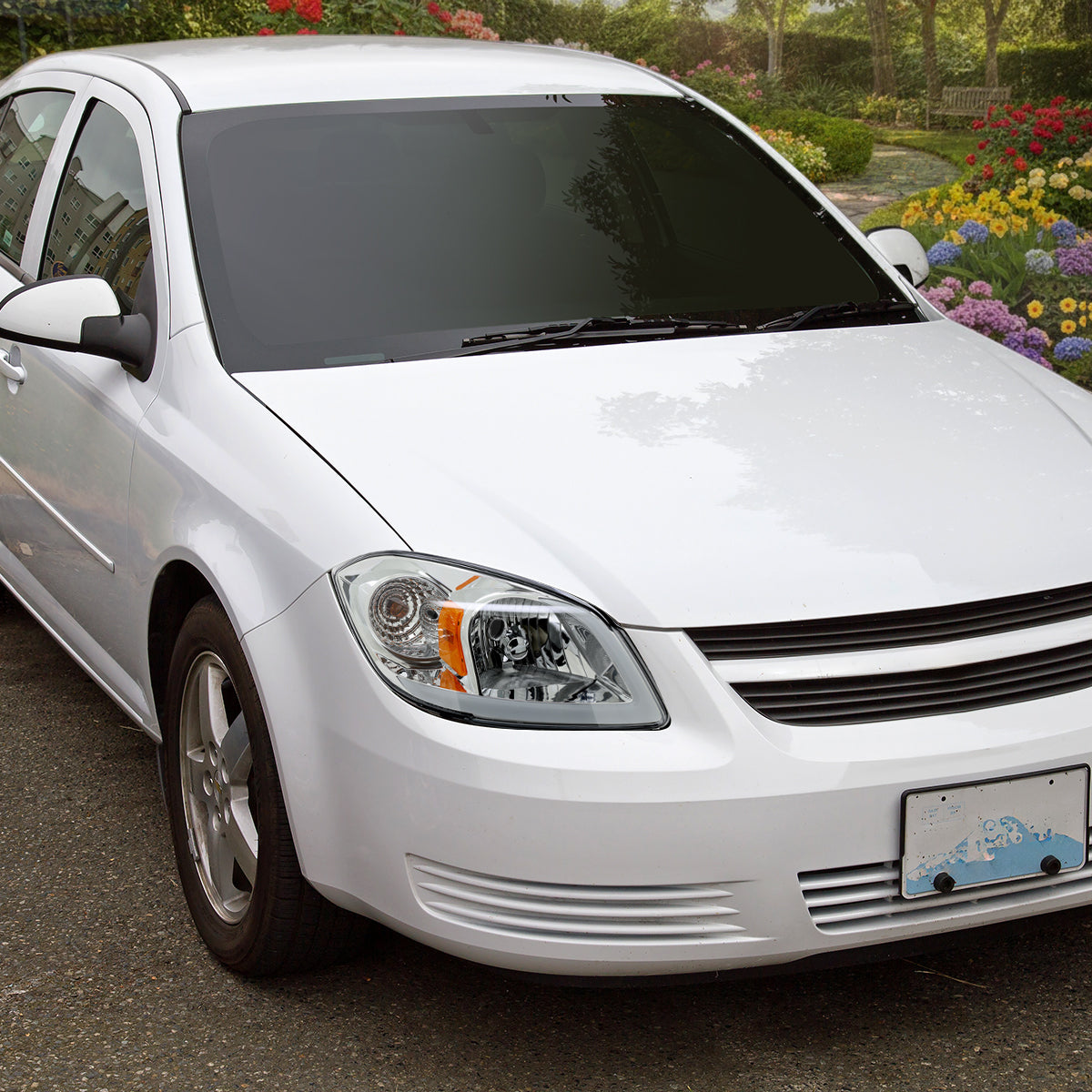 Ronnin - Fits 2005-2010 Chevy Cobalt Pontiac G5 Pursuit Upgraded Factory Replacement LED Tube Running Lights Headlights Assembly Pair | Chrome