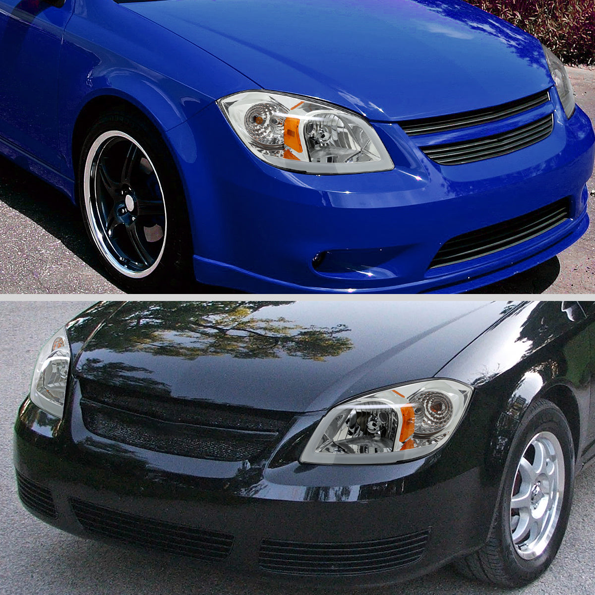 Ronnin - Fits 2005-2010 Chevy Cobalt Pontiac G5 Pursuit Upgraded Factory Replacement LED Tube Running Lights Headlights Assembly Pair | Chrome