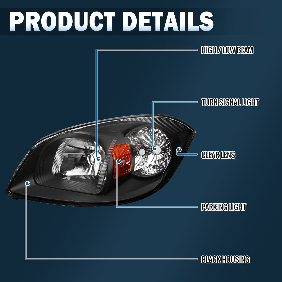 Ronnin - Faros delanteros de repuesto para Pontiac Pursuit 2005-2010 Pontiac G5 Chevy Cobalt | Negro