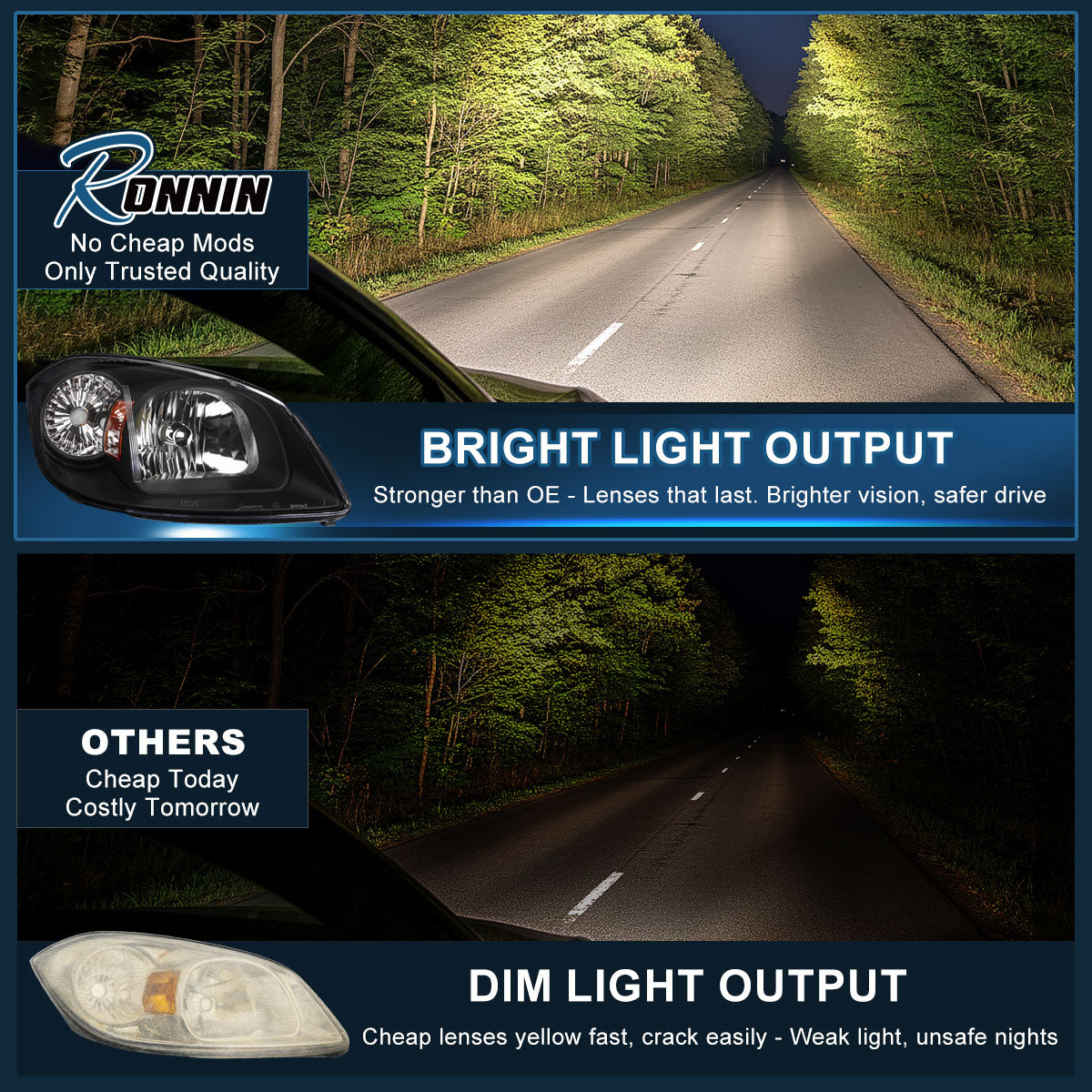 Ronnin - Faros delanteros de repuesto para Pontiac Pursuit 2005-2010 Pontiac G5 Chevy Cobalt | Negro