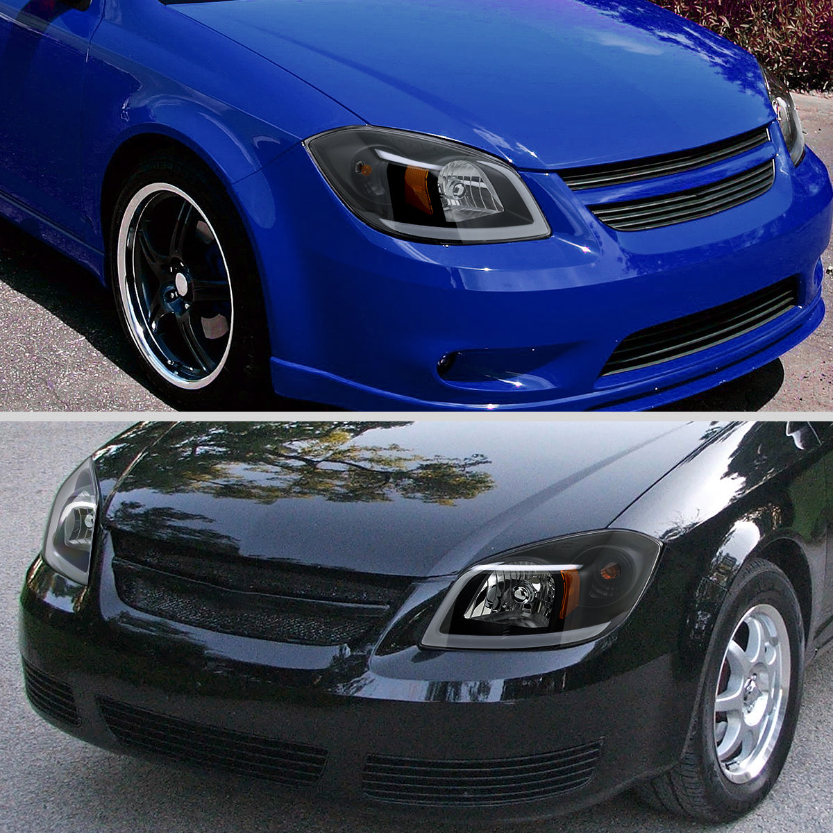 Ronnin - Fits 2005-2010 Chevy Cobalt Pontiac G5 Pursuit Upgraded Factory Replacement LED Tube Running Lights Headlights Assembly Pair | Black