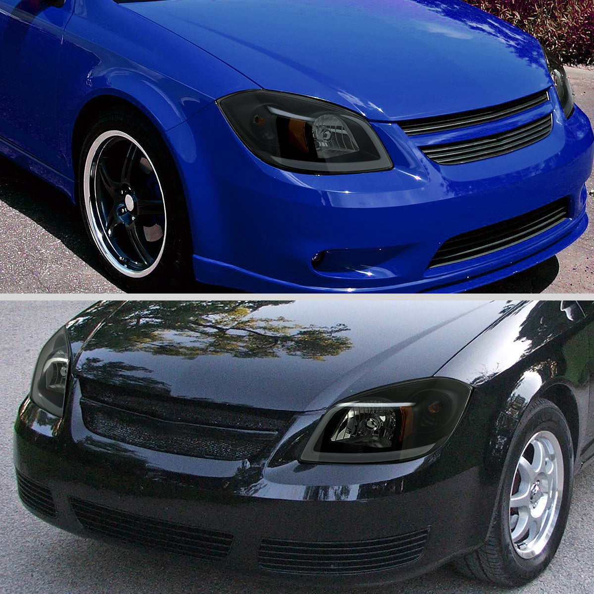 Ronnin - Fits 2005-2010 Chevy Cobalt Pontiac G5 Pursuit Upgraded Factory Replacement LED Tube Running Lights Headlights Assembly Pair | Black Smoke