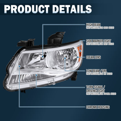 Ronnin - Se adapta a Chevy Colorado 2015-2022 | Par de ensamblaje de faros delanteros halógenos de repuesto | Cromado