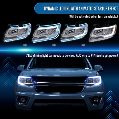 2015-2022 Chevy Colorado LED Running Light Tube Animated Startup Effect Halogen Headlights Assembly Pair | Chrome