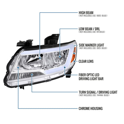 2015-2022 Chevy Colorado LED Running Light Tube Animated Startup Effect Halogen Headlights Assembly Pair | Chrome