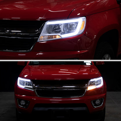 2015-2022 Chevy Colorado LED Running Light Tube Animated Startup Effect Halogen Headlights Assembly Pair | Chrome