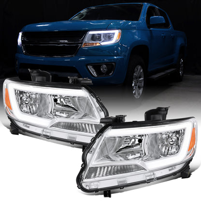 2015-2022 Chevy Colorado LED Running Light Tube Animated Startup Effect Halogen Headlights Assembly Pair | Chrome