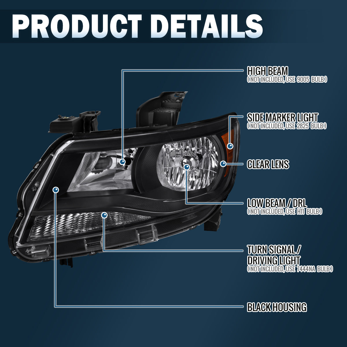 Ronnin - Compatible con Chevy Colorado 2015-2022 | Par de faros halógenos de repuesto | Negro