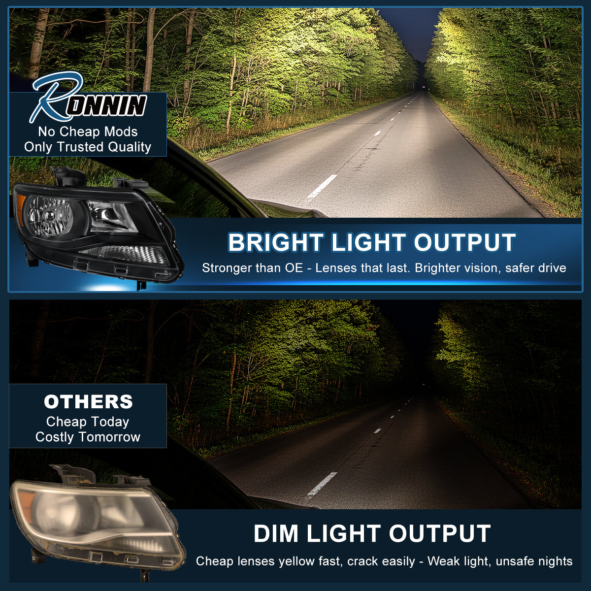 Ronnin - Compatible con Chevy Colorado 2015-2022 | Par de faros halógenos de repuesto | Negro