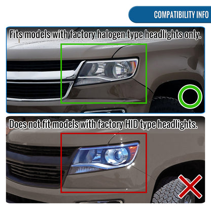 2015-2022 Chevy Colorado LED Running Light Tube Animated Startup Effect Halogen Headlights Assembly Pair | Black