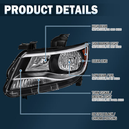 Ronnin - Compatible con Chevy Colorado 2015-2022 | Par de faros halógenos de repuesto | Negro/Cromado