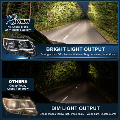 Ronnin - Compatible con Chevy Colorado 2015-2022 | Par de faros halógenos de repuesto | Negro/Cromado