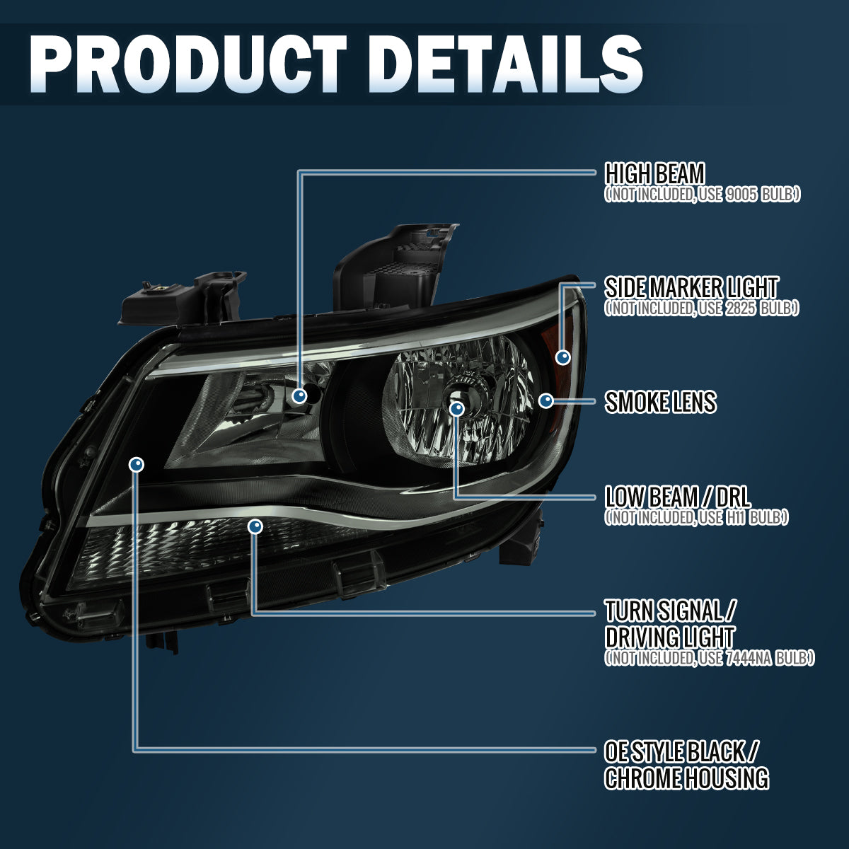 Ronnin - Compatible con Chevy Colorado 2015-2022 | Par de faros delanteros halógenos de repuesto | Negro Ahumado