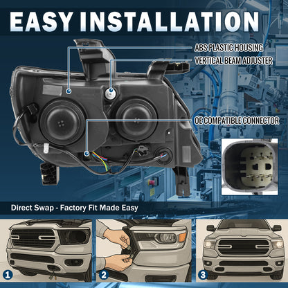 Ronnin - Compatible con Chevy Colorado 2015-2022 | Par de faros delanteros halógenos de repuesto | Negro Ahumado