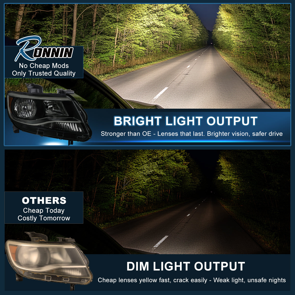 Ronnin - Compatible con Chevy Colorado 2015-2022 | Par de faros delanteros halógenos de repuesto | Negro Ahumado