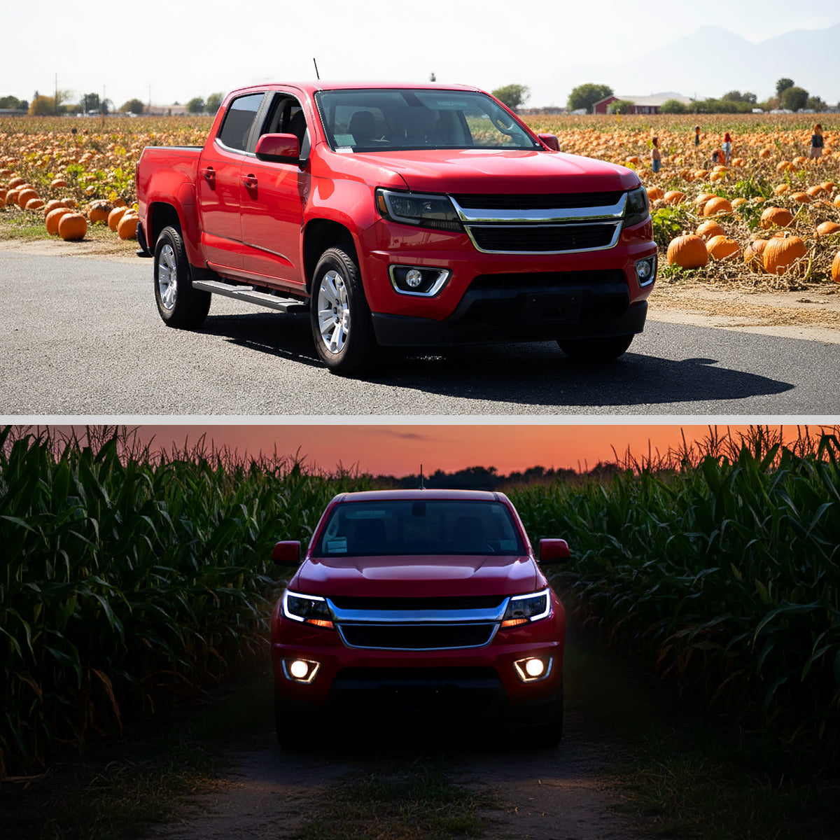 2015-2022 Chevy Colorado LED Running Light Tube Animated Startup Effect Halogen Headlights Assembly Pair | Black Smoke