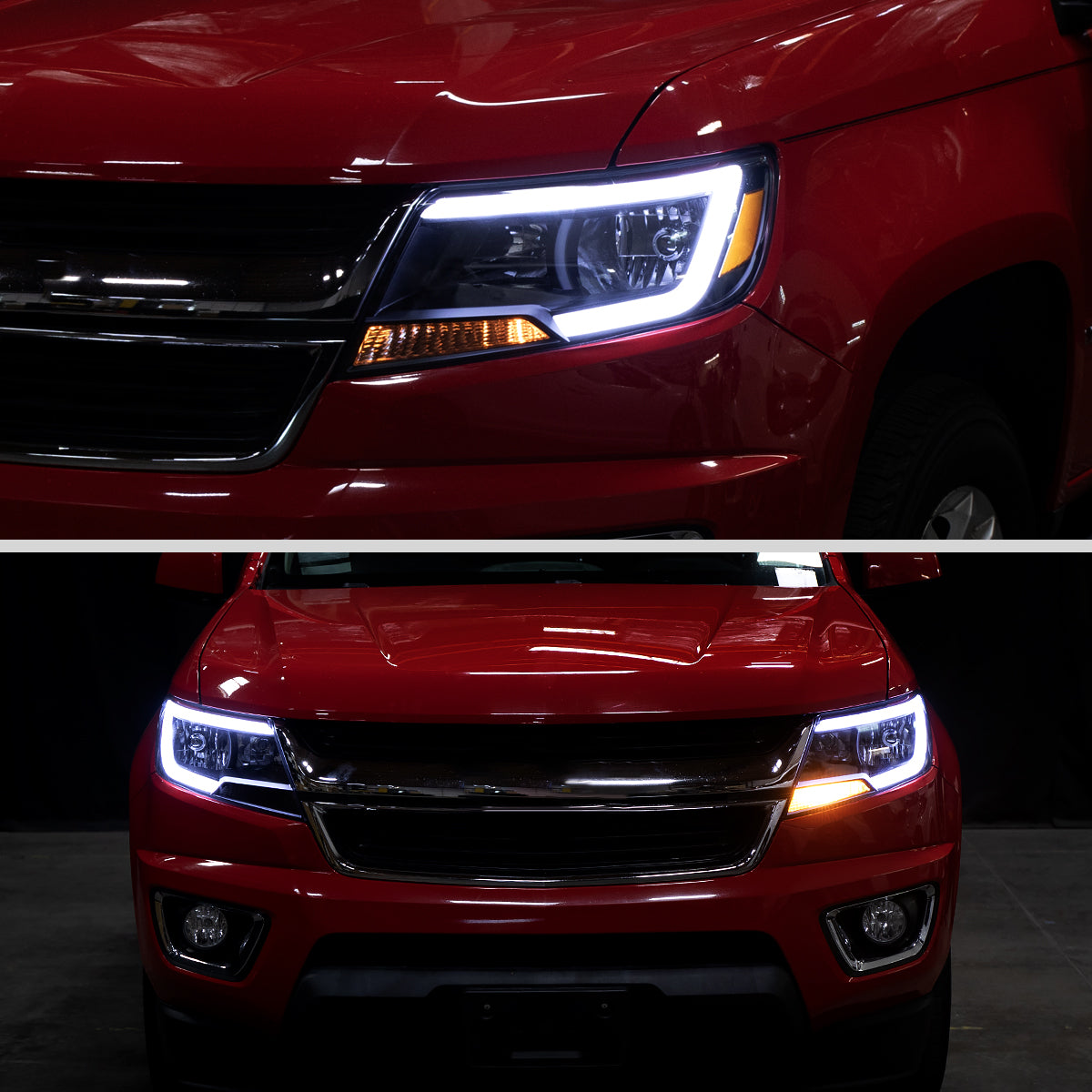 2015-2022 Chevy Colorado LED Running Light Tube Animated Startup Effect Halogen Headlights Assembly Pair | Black Smoke