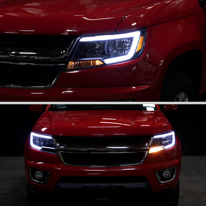 2015-2022 Chevy Colorado LED Running Light Tube Animated Startup Effect Halogen Headlights Assembly Pair | Black Smoke
