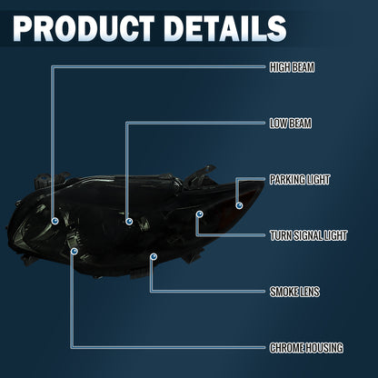 Ronnin - Faros delanteros de repuesto de fábrica para Toyota Corolla 2009-2010 Par | Ahumado