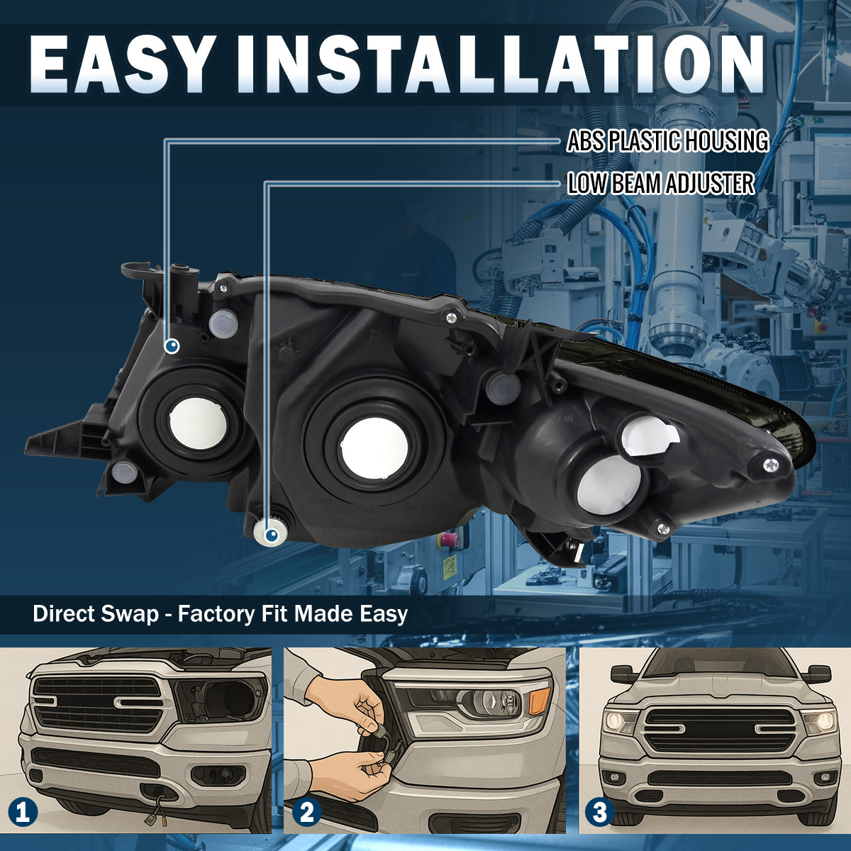 Ronnin - Faros delanteros de repuesto de fábrica para Toyota Corolla 2009-2010 Par | Ahumado