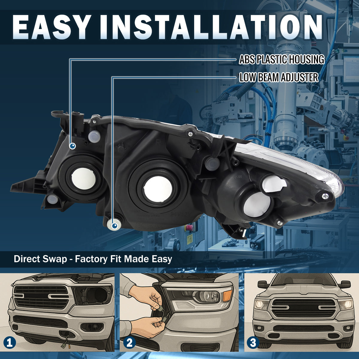 Ronnin - Compatible con Toyota Corolla 2009-2010 Par de Conjuntos de Faros Delanteros de Repuesto | Negro