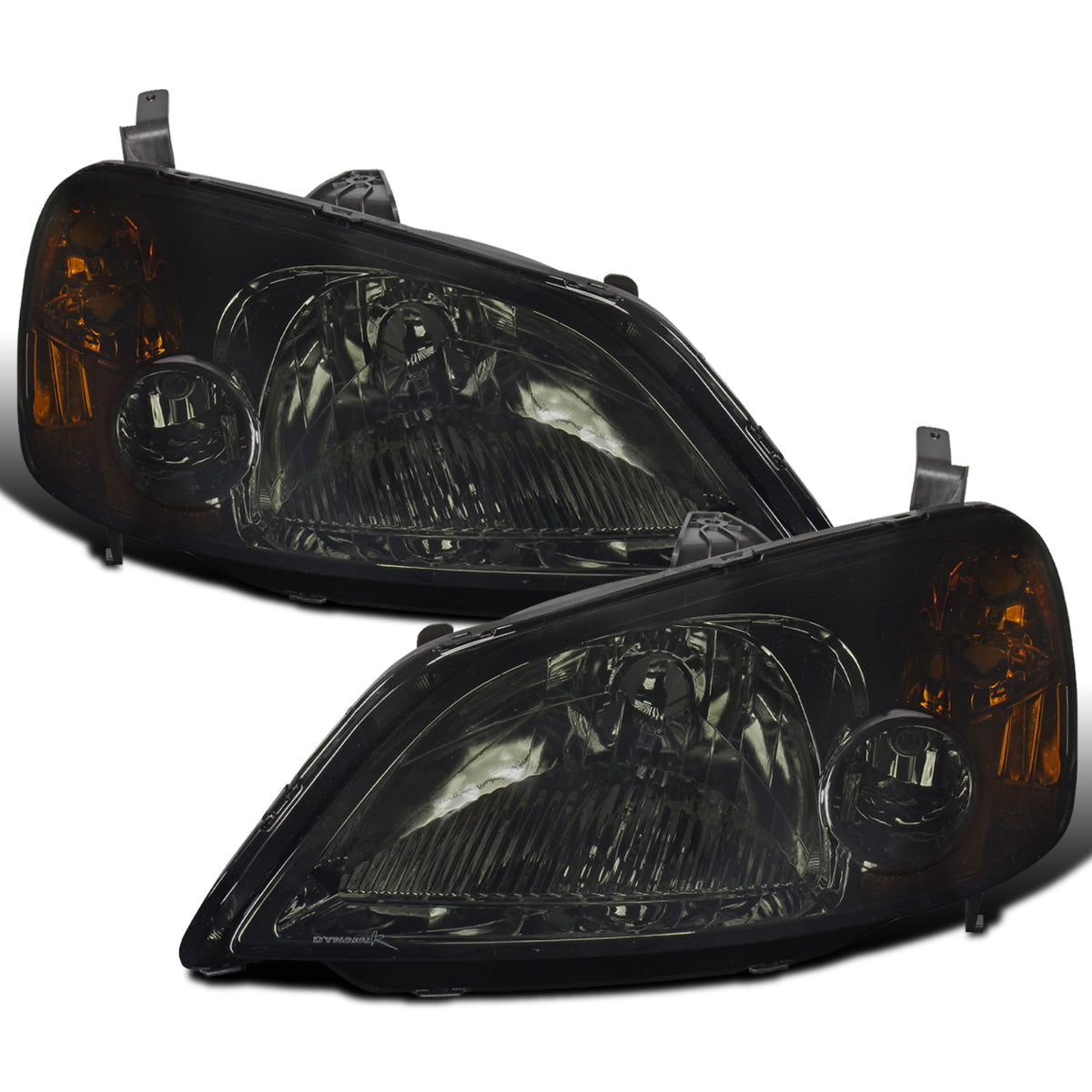 Ronnin - Se adapta a los faros delanteros de repuesto de fábrica para Honda Civic Coupe Sedán 2001-2003 Par | Ahumado