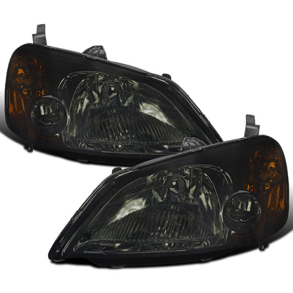 Ronnin - Se adapta a los faros delanteros de repuesto de fábrica para Honda Civic Coupe Sedán 2001-2003 Par | Ahumado