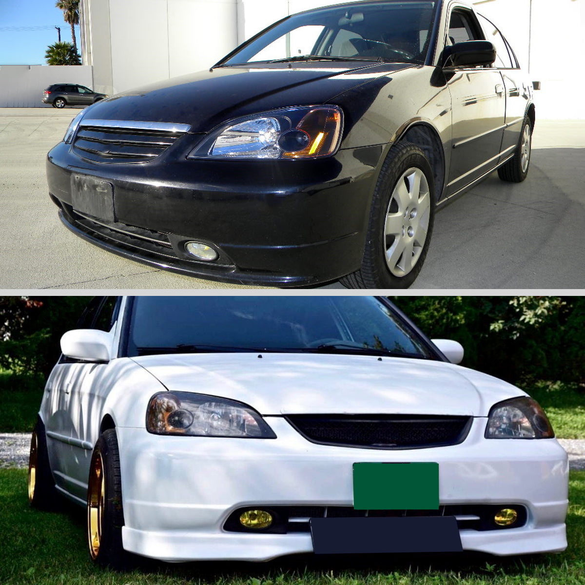 Ronnin - Compatible con Honda Civic Coupé Sedán 2001-2003 Par de faros delanteros de repuesto | Negros