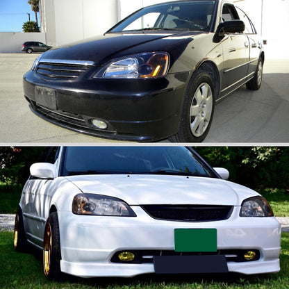 Ronnin - Compatible con Honda Civic Coupé Sedán 2001-2003 Par de faros delanteros de repuesto | Negros