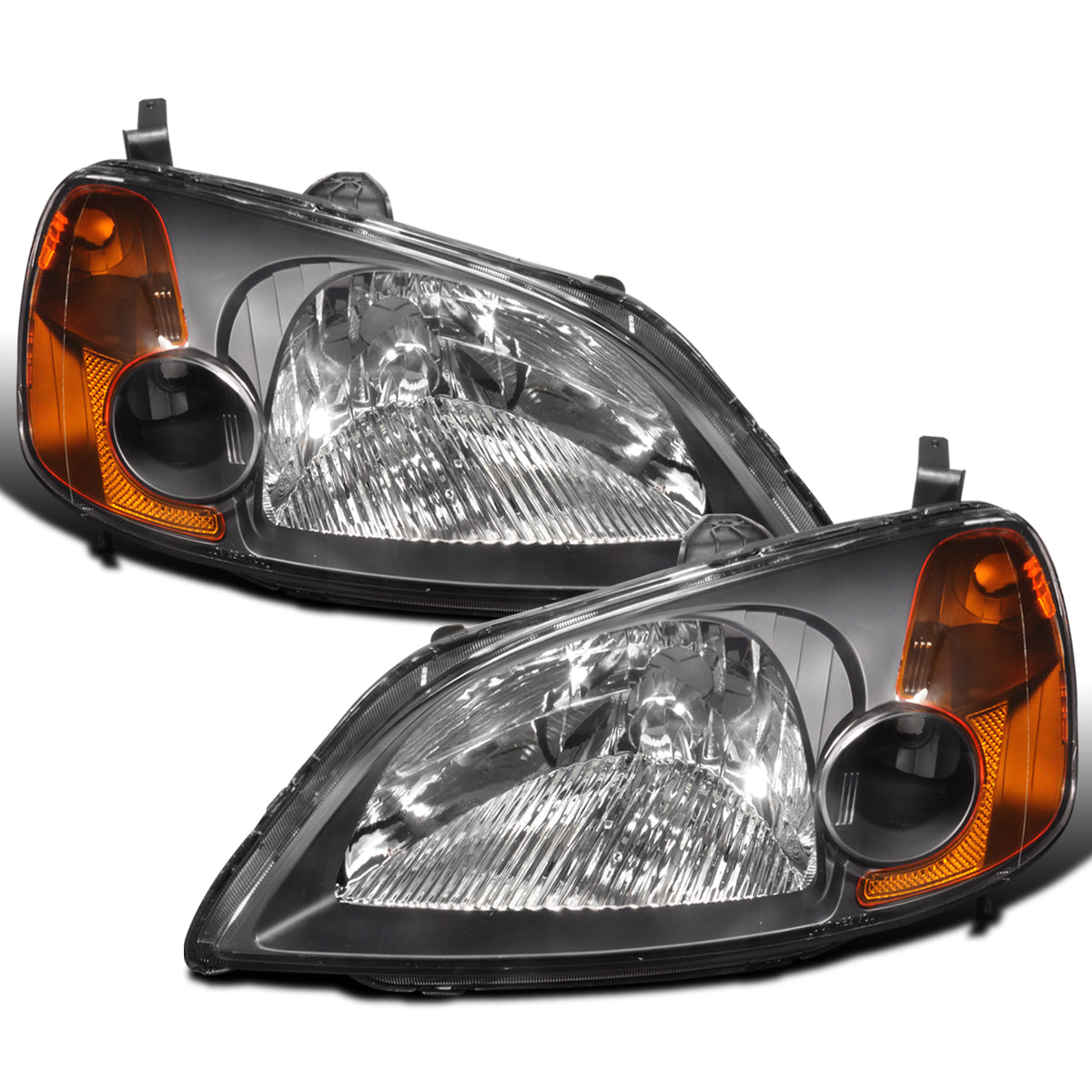 Ronnin - Compatible con Honda Civic Coupé Sedán 2001-2003 Par de faros delanteros de repuesto | Negros
