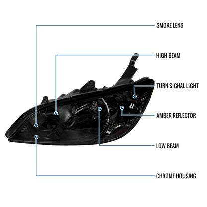 Ronnin - Fits 2004-2005 Honda Civic 2-Door Coupe 4-Door Sedan Replacement Headlights Pair | Smoke