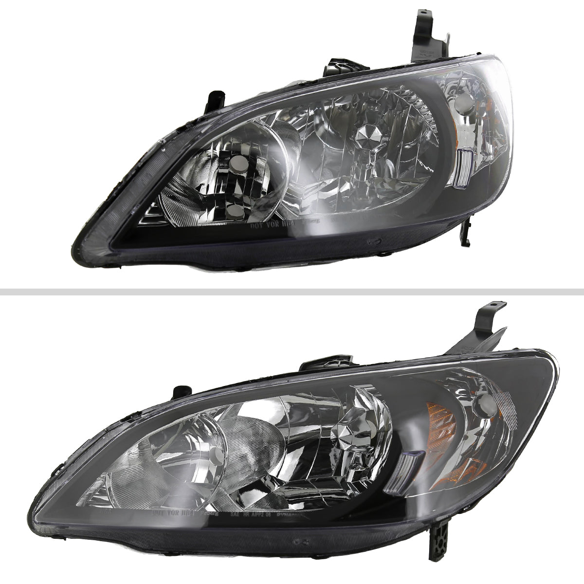Ronnin - Fits 2004-2005 Honda Civic 2-Door Coupe 4-Door Sedan Replacement Headlights Pair | Black