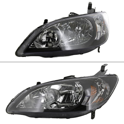 Ronnin - Fits 2004-2005 Honda Civic 2-Door Coupe 4-Door Sedan Replacement Headlights Pair | Black