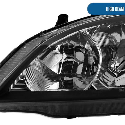 Ronnin - Fits 2004-2005 Honda Civic 2-Door Coupe 4-Door Sedan Replacement Headlights Pair | Black