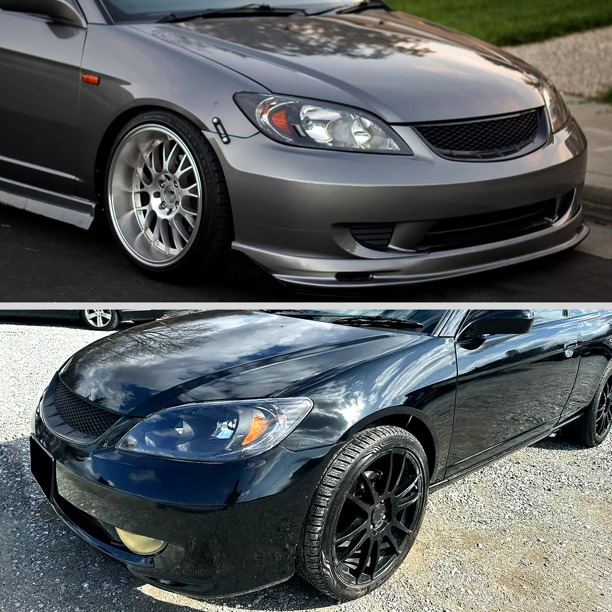 Ronnin - Fits 2004-2005 Honda Civic 2-Door Coupe 4-Door Sedan Replacement Headlights Pair | Black