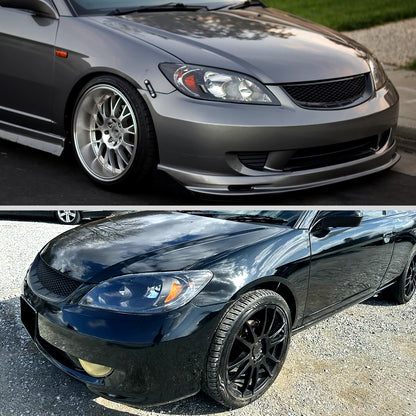 Ronnin - Fits 2004-2005 Honda Civic 2-Door Coupe 4-Door Sedan Replacement Headlights Pair | Black