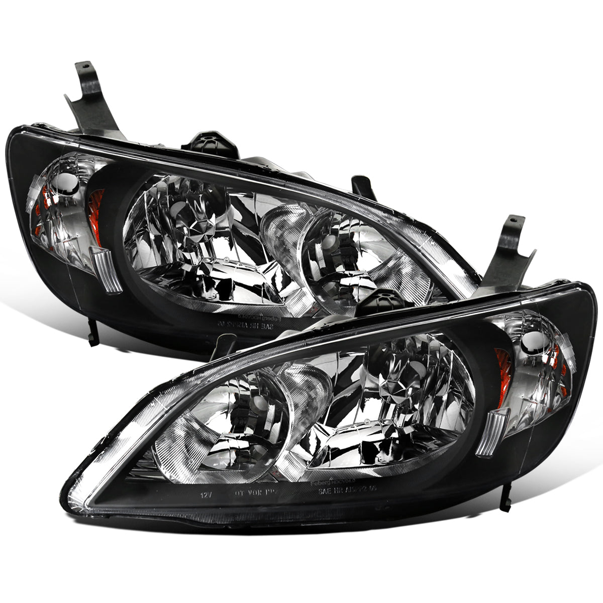 Ronnin - Fits 2004-2005 Honda Civic 2-Door Coupe 4-Door Sedan Replacement Headlights Pair | Black