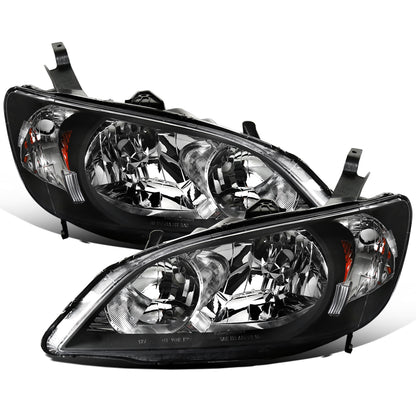 Ronnin - Fits 2004-2005 Honda Civic 2-Door Coupe 4-Door Sedan Replacement Headlights Pair | Black