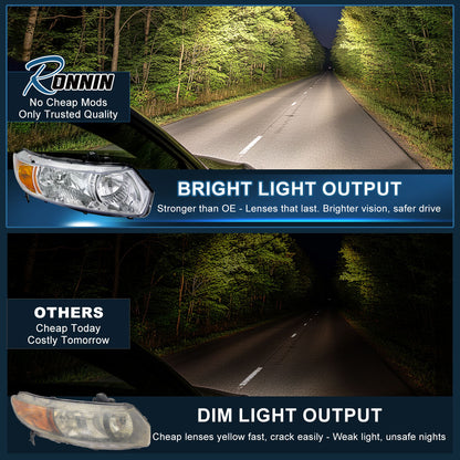 Ronnin - Compatible con Honda Civic Coupé de 2 puertas 2006-2011 | Par de faros delanteros de repuesto | Cromado